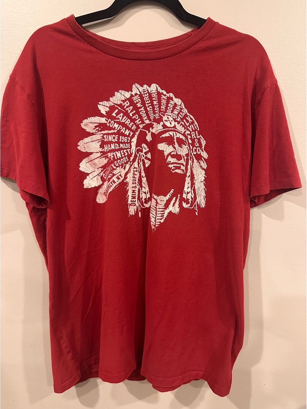 Denim & Supply Ralph Lauren Men’s Red Graphic T-Shirt Indian Chief Headdress